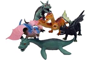 LELLO & MONKEY Dragon dinosaur fantasy toy plastic figures set of 5 including loch ness monster