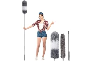 MAOXINTEK Plumeau Poussière, Plumeau Télescopique Microfibre Brosse avec Poignée en Extensible Acier Inoxydable 255cm Grand, Lavable Duster pour Éliminer la Poussière Toile d'Araignées