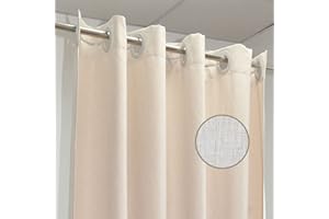 YISURE Tenda da doccia in finto lino 180x200 beige crema, tenda da bagno senza ganci in tessuto resistente e idrorepellente, larghezza 180 x altezza 200cm