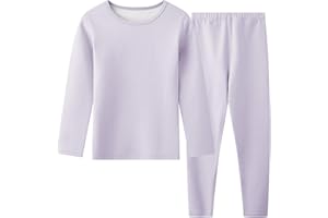 Hoseay Kids Thermal Underwear Sets Boys Girls Warm Base Layer Long Sleeve Tops and Bottoms Two Piece Suits Soft Fleece Lined Outfit Autumn Winter Daily Wear Sport for Children 7-13 Years