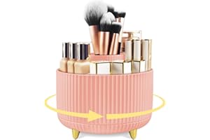 HOOMOOZ Kosmetik Make Up Organizer, 360° Drehbarer Schmink Organizer, Kosmetikregal Kosmetikbox Pinsel Lippenstift Etui Organizer für Dekor Frisiertisch, Bad und Schlafzimmer, Rosa