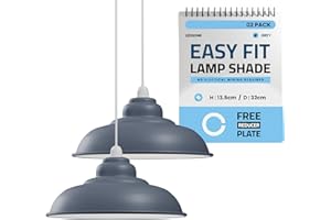 LEDSone Lámpara colgante industrial retro de metal gris, 32 cm x 13,5 cm, paquete de 2, comedor, bar, cafetería, cocina