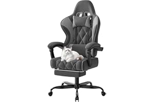 Devoko Chaise Gaming Ergonomique en Tissu, Chaise Bureau Gamer avec Repose-Pieds, Dossier Inclinable, Hauteur Réglable, Massage Lombaire, Fauteuil Gamer Respirant et Anti-Griffes pour Chat, Dunkelgrau