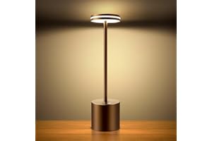 Hapfish Lampada da Tavolo Senza Fili LED, 5000mAh Lampade Scrivania con Ricaricabile, Luce a USB Batteria Dimmerabile, 3 Modalità di Colore, per Comodino/Esterno/Interno/Ristorante, Alluminio, Marrone
