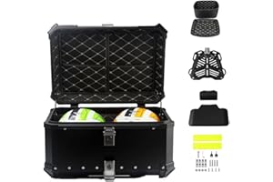 ZYXWLC Motorradkoffer Helmkoffer Motorrad Top Case Universal 28L 36L 45L 55L 65L 80L 100L Koffer Für Roller, Wasserdicht Rollerkoffer Motorrad-Heckkasten Mit Rückenlehne(Schwarz,28L)