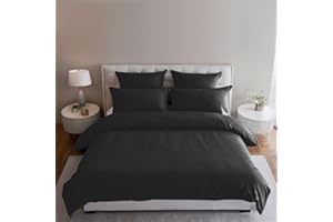 MAGNA COLLECTION Double Duvet Cover Set - Hotel Quality Double Bedding Set (200x200cm) with Matching Pillowcases - Soft Brushed Microfibre Polyester Double Duvet Cover (Black, Double)