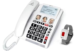 Geemarc CL9000 - Corded Desktop Home Phone - Emergency Response Telephone with Amplified Receiving Volume and Photo Memories - Only Works with SIM Card - UK Version
