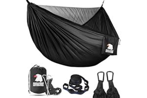 ‎COVACURE COVACURE Hängematte Outdoor Hängematte mit Moskitonetz - 350kg Belastbarkeit für 2 Personen 290 x 140 cm Ultraleicht Hammock Reise Gadgets für Camping Garten Survival Wander (Schwarz)