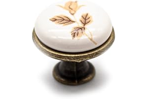 DOJA Barcelona pomo vintage para armario con diseño de rosa otoñal, diametro 26,5 x 23 mm, 12 unidades, pomos antiguos de porcelana y latón, decoración rústica