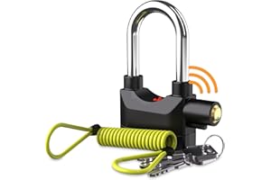 THE INVENTIONS EMPORIUM Candado Moto con Alarma - Candado Moto y Alarma de 110 db con Cable Recordatorio Elástico de 1,5 metros - Antirrobo Motos, Bicicletas o Patinetes - Fácil de Usar, Ligero- Pilas Botón Inlcuidas (1)