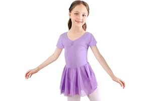 Bezioner Kinder Ballettkleidung Mädchen Ballettkleid Kurzarm Balletttrikot Ballettanzug Tanzkleid Tanzbody aus Baumwolle mit Chiffon Rock Tütü