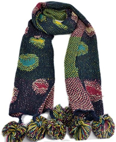Ladies Girls Handmade Knitted Pompom Scarf Winter Warm Polka-dot Long Shawl with Balls 200cm*36cm