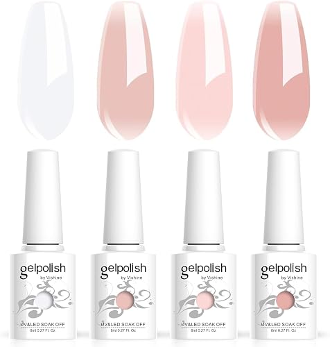Mejores consejos para maquillarse para una cita romántica Vishine Esmalte en gel semipermanente Claro Lechoso Blanco Rosa, 4 colores naturales 8ml - Esmalte de uñas Crystal Jelly Soak