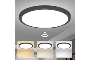 24W LED-Taklampa med Rörelse- och Skymningssensor, 30 cm 3000K/4000K/6000K Svart Rund Taklampa med Rörelsedetektor