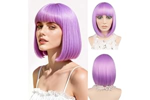 ‎JIAMEISI Kurze Bob-Perücke mit Pony Lila 30cm Synthetische Glatte Farbenfrohe Bob-Perücke für Frauen und Mädchen Cosplay Weihnachten Halloween Party Hitzebeständige Faserhaare Modisches Aussehen (Lichtlila)