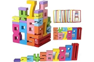 Goujfol Numeros de Madera, Number Blocks Juegos Montessori, Bloques Numéricos Juguetes para Apilar y Equilibrar, Juego de Madera para Aprender Matemáticas