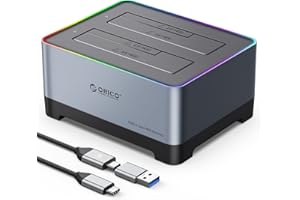 ORICO Hard Drive Docking Station USB 3.2 Gen 2 to SATA I/II/III 2.5 or 3.5 inch HDD SSD Aluminum Alloy RGB Gaming Dock up to 18TB with UASP [Both Type-C and Type-A Support], Tool-Free (5828C3)