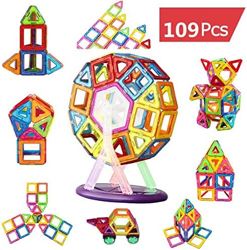 Goeous 109 Pcs Magnetic Building Blocks Tiles Kit ,Creative Educational Construction Eco Stacking Toys Magnetic Tile Set For Baby Kids Girls Boys with bag