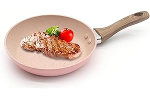 JDBlissful Mini Poêle Induction Tefal 16 cm, Rose avec la Poignée de Bois, Petite Poele à Oeuf Tefal Induction, 16 cm Mini Poele Induction, pour Le Camping, La Cuisine, La Cuisinière à Gaz