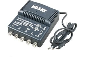 HDSAT Amplificateur Antenne TV TNT 4 Sorties ampli d'intérieur 220V - Gain 25dB Réglable UHF VHF
