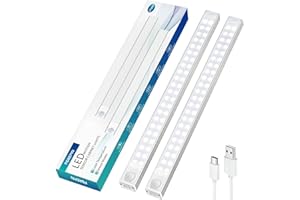 Forepin Lampe Détecteur de Mouvement Intérieur 88LED, 2pcs 30cm Lampe de Placard, 2000mAh USB-C Rechargeable Lampe Placard Magnétique Veilleuse pour Armoire Placard Escalier Cuisine Couloir
