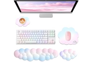 Sushret Memory‑Schaum Cloud Handballenauflage Tastatur‑Set, 4‑in‑1: Ergonomische Tastatur Handballenstütze & Mauspad, rutschfest, für Office, Gaming und Home‑Office, Regenbogenfarben