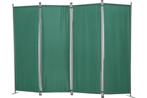 Angel Living Foldable Room Divider 4 Panels Freestanding Screen Wall Room Divider Partition for Offices, Balcony, Bedroom, Outdoor Garden 224 x 165cm Green