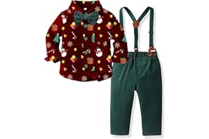 Yaopelky Weihnachts-Outfit für Jungen, Hemd mit Fliege, Strapshose, Set, Jungen, Kleid, Kleidung, Gentleman-Outfits