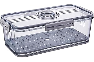 Dafape Kühlschrank Organizer, Lebensmittellagerbehälter mit Frische Timer Deckel Abflussschale Lagerplätze für Obst Gemüse Fleisch Knödel Küchen Wiederverwendbarer Kunststoff Stapelbar (Grau)