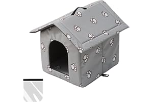 LUNNTE Casetta per Gatti per Esterni, Casetta per Gatti, Impermeabile, Cuccia Gatto Esterno Inverno con Tenda Timovibile (Grigio, M)