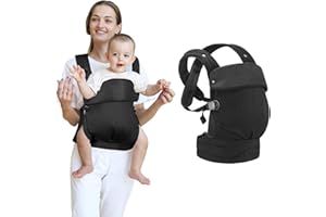 Aolso Porte-bébé 4 en 1 pour nouveau-né à tout-petit, porte-bébé, fermeture éclair et ceinture respirantes, porte-bébé réglable à l'avant et à l'arrière (noir)