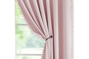 Abstractex Pom Pom Pink Blackout Curtains for Living Room Girls Room Eyelet Ring Top 54 inch Long Thermal Insulated Drapes for Bedroom Room Darkening Curtain Panels for Nursery 54" W 2 Panels