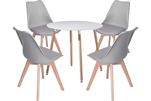 DORAFAIR Juego de Mesa de Comedor y Sillas, 1 Mesa + 4 Sillas, de Diseño Nórdico, Mesa Redonda de 80 cm y 4 Sillas Gris