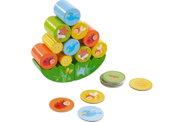 HABA 305203 – Stacking Game Fox, Stacking and Motor Skills Game Made of Wood with Wobble Meadow and 10 Stacking Stones for Free Playing Or Playing According to Instructions Wooden Toy from 2 Years