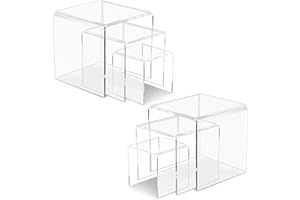 Andchi 6pcs Kubische Ständer Transparente Acryl-Schaukasten-Aufsteiger Ständer-Regale für Schmuck Figuren Kunst/Handwerk Cupcakes, 2 Set von 3.5" + 4.7" + 5.9" (Viereckig)