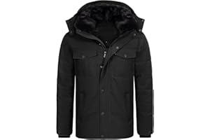 Tuopuda Homme Manteau d'hiver Chaud, Vestes Polaire Décontracté Parka Doublure Coupe Mince Manteaux Amovible Capuche Coupe-Vent Doudoune Zippé Épais Blouson Outercoat