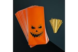 Precorn Halloween godispåsar – uppsättning med 50 återanvändbara godispåsar med pumpamotiv för sötsaker eller syr, knep eller