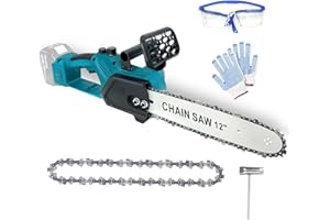SQUAELTIRS 12 Zoll Akku Kettensäge, Ersatz für Makita 18V Akku BL1830, Bürstenlosem Elektro Kettensäge Handkettensäge, mit Ersatzkette, Zum Beschneiden und Sägen von Holz (Ohne Akku)