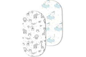 Couxily Lenzuola Carrozzina Neonato Lenzuola per Carrozzina Coprimaterasso Navicella Neonato Lenzuola da culla Bebè Bambino 100% cotone Lenzuola Navicella Neonato (2 Pezzi - 06)