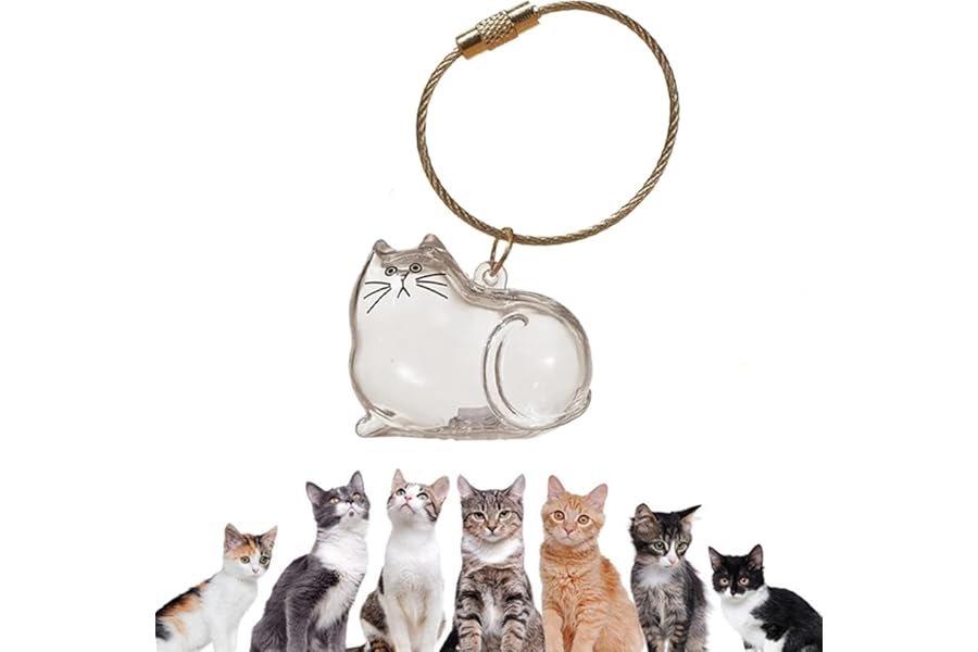 Vencede Memorial Bottle for Pet Hair, Cat Hair Memorial, Cat Hair Storage Bottle Pet Hair Keepsake Keychain, Dog and Cat Keepsake Hair, Pet Memorial Urn Gift (Cute Fat Cat)