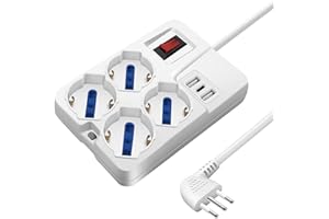 Mscien Ciabatta Multipresa con 3 USB, Multipresa Elettrica Presa da Scrivania con interruttore automatico di protezione 10A, 2500W, 4 Prese (10/16A Universali ITA/Schuko), 1.5 metri Cavo