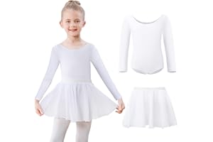 Kefiyis Ballettkleidung Mädchen Ballettkleid Langarm Ballettanzug Kinder Balletttrikot Tanzkleid Baumwolle Tanzbody mit Ballettrock Tütü Ballerina Kleid 3-11 Jahre