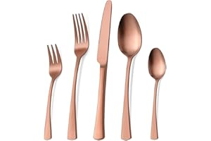 Bestdin Juego de cubiertos 30 piezas, set de cubiertos oro rosa mate para 6 personas, cubiertos de acero inoxidable pulido a espejo, juego de cuchillo, tenedor, cuchara, apto para lavavajillas