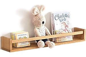 OAKERLAND Oak Floating Nursery Bookshelf, 60cm Natural Solid Wood Wall Shelves for Storybooks, Wooden Book Organizer Shelf Picture Ledge for Kids Room, Nursery, Bedroom, Living