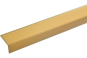 acerto 51030 Perfil angular de escalera de aluminio - 100cm 20x40mm dorado I Antideslizante I Robusto I De fácil instalación I Perfil de borde de escalera perfil de peldaño de escalera de aluminio
