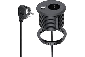 Inbyggt uttag med USB, bordsuttag med USB C PD20W, inbyggt grenuttag, infällbart uttag med 2 USB och 1,7 m strömkabel, skrivb