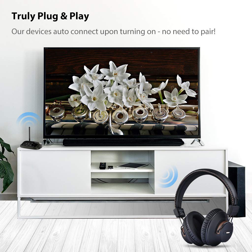 2019-Avantree-HT5009-Largo-Alcance-Auriculares-Inalmbricos-para-TV-con-Transmisor-Bluetooth-ptico-RCA-AUX-para-Ver-la-TV-con-Auriculares-y-Altavoces-con-Cable-Simultneamente-40-Hrs-Batera