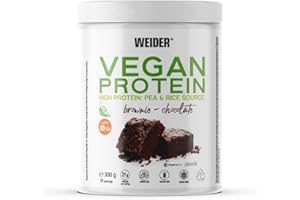 Weider Vegan Protein (300g) Gusto Brownie. Proteine Vegane 21g/dose isolate di piselli e riso, Con Vitamina B12 e Stevia, Senza Glutine, Senza Zucchero, Contenitore 50% Riciclato, 100% Riciclabile