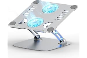 LPUNCD Supporto PC Portatile con Ventola, Supporto Laptop Pieghevole Regolabile in Alluminio, Supporto per PC Notebook Compatibile con MacBook, Tablet, Laptop (10-17"), Argento