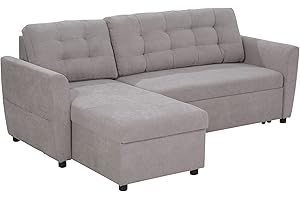 HOMCOM Divano Letto Angolare 3 Posti con Chaise Longue Contenitore e Rivestimento Effetto Lino, 217x134x85cm, Grigio